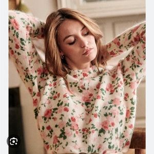 Sezane Floral Sweater - Cream and Pink